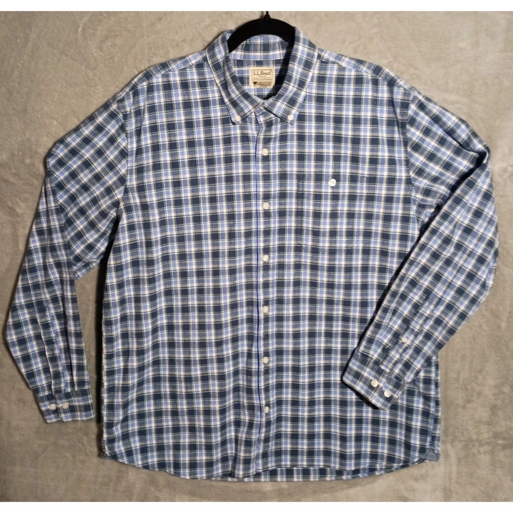 Vtg LL Bean Mens Button Down Traditional Fit Blue Plaid Shirt Size L Retro 90s